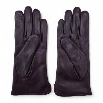 Womens Purple Italian Leather Winter Stitch Line Design Soft Wool Lining Gloves - L-GLV-301
