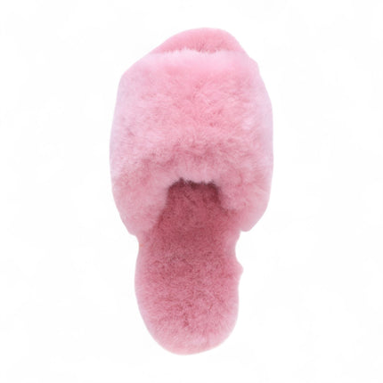 Women's Sheepskin Slippers Pink Warm Winter Fur Sliders - Nordic