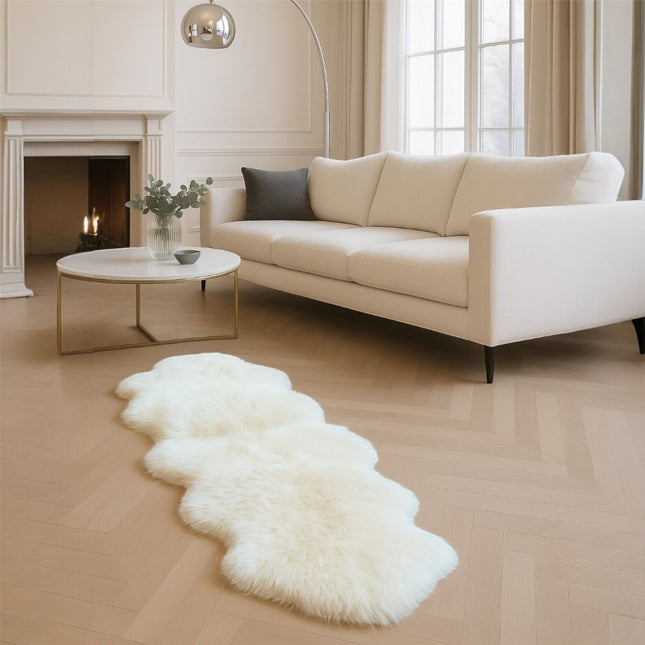 Genuine Sheepskin Ivory Double Natural Fluffy Silky Soft Real Wool Rug