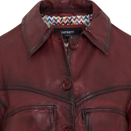 Womens Vintage Classic Lamb Leather Collared Biker Jacket