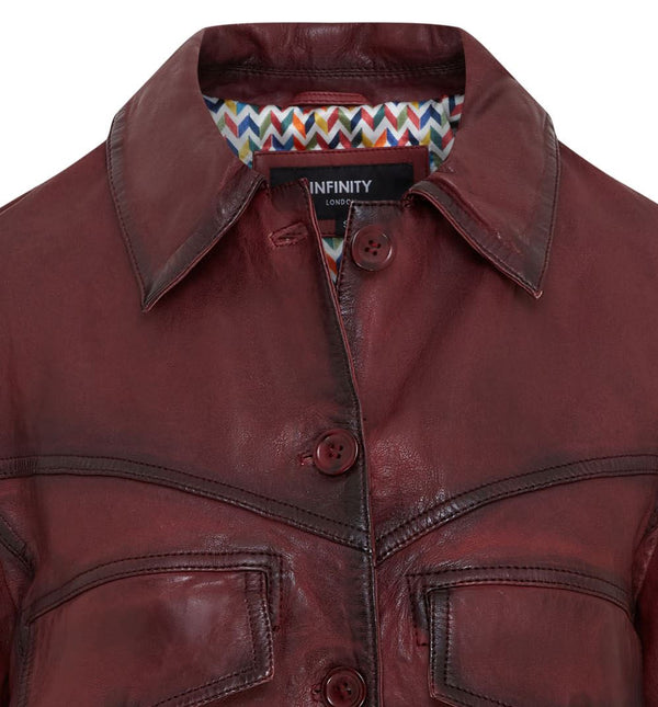 Womens Vintage Classic Lamb Leather Collared Biker Jacket