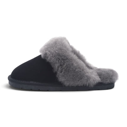 Women's Genuine Sheepskin Black Suede Mule Winter Slippers - Luna