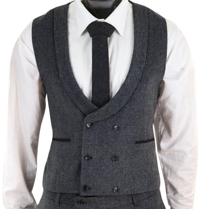Mens Grey 3 Piece Tweed Suit Vintage Harringbone 1920s Retro Peaky Blinders