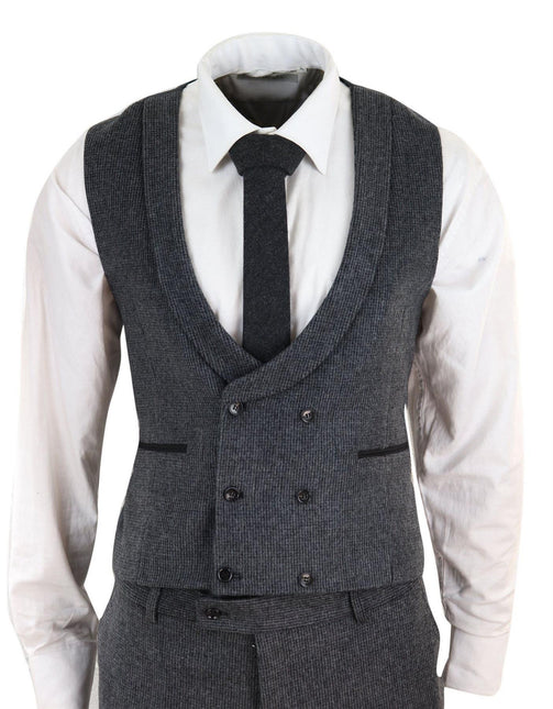 Mens Grey 3 Piece Tweed Suit Vintage Harringbone 1920s Retro Peaky Blinders