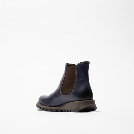 Fly London Womens Blue SALV Chelsea Leather Ankle Casual Wedge Heel Boots