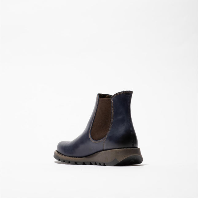 Fly London Womens Blue SALV Chelsea Leather Ankle Casual Wedge Heel Boots