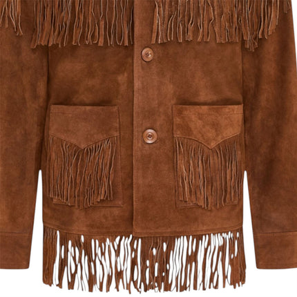 Men's Retro Tan Cowboy Suede Leather Fringe Jacket - Western