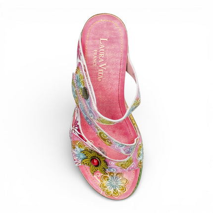 Laura Vita Women's Balade 32 Rose Pink Floral Leather Wedge Espadrille Sandals