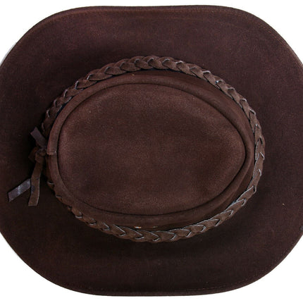 Australian Brown Western Style Cowboy Outback Real Suede Leather Aussie Bush Hat