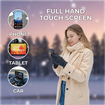 Womens Black Italian Leather Winter Button Design Soft Wool Lining Gloves - L-GLV-501