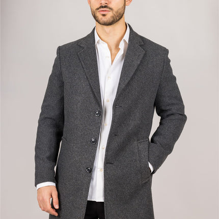 Men's Notched Lapel Collar Wool Blend Grey Overcoat