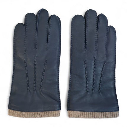 Men’s Navy Blue Italian Leather Warm Wool Lining Winter Gloves - M-LGV-405