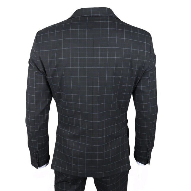Men's Black Checked 3 Piece Suit Tailored Fit