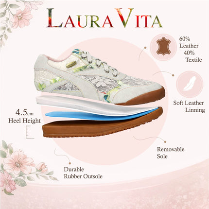 Laura Vita Women's Tivanao-05 Beige Floral Leather Trainers Sneaker Shoes