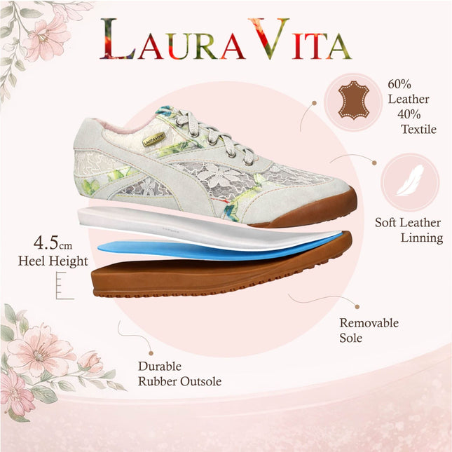 Laura Vita Women's Tivanao-05 Beige Floral Leather Trainers Sneaker Shoes