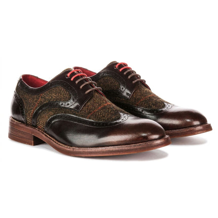 Justin Reess Men's Brown Leather Tweed Brogue Shoes - Arlo