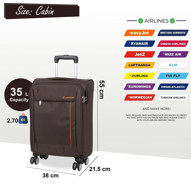 Lightweight Soft Casing Cabin Suitcase 8 Wheel Luggage Travel