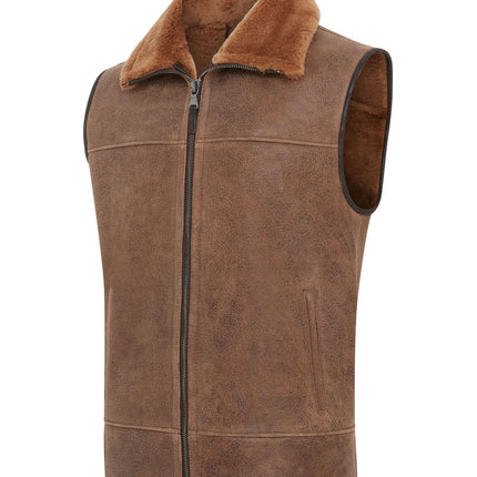 Men's Sheepskin Leather Gilet Aviator B3 Shearling Bomber Vest Waistcoat