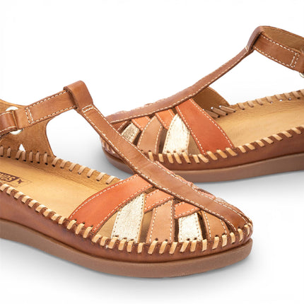 Pikolinos Women's Brown Leather Semi-Open Wedge Sandal Shoes - Cadaques