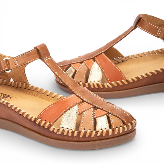 Pikolinos Women's Brown Leather Semi-Open Wedge Sandal Shoes - Cadaques
