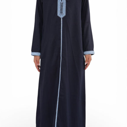 Kids Boys Navy Blue Eid Hooded Moroccan Thobe Robe Djellaba Ramadan Jubba- K-HM3