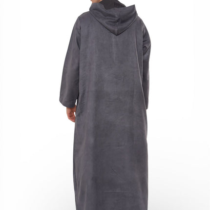 Men's Hooded Eid Grey Moroccan Jubba Robe Ramadan Eid Thobe - HM12