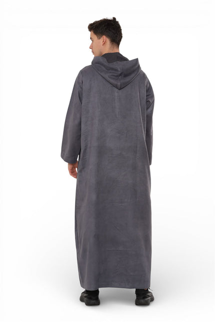 Men's Hooded Eid Grey Moroccan Jubba Robe Ramadan Eid Thobe - HM12