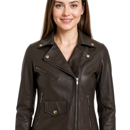 Women's Classic Brando Biker Leather Jacket - Broome