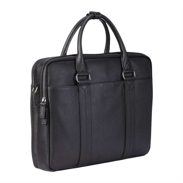 Genuine Leather Black Laptop Business Briefcase Office Work Travel Bag - Sutton