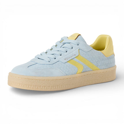 Tamaris Women's Blue Leather Yellow Stripes Trainers Sneaker Shoes