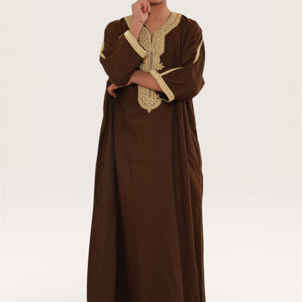 Kids Boys Ramadan Brown Moroccan Thobe Robe Djellaba Gandoura Eid Jubba- K-HM67