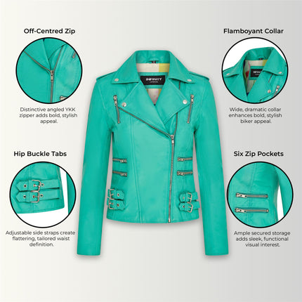 Womens Leather Brando Biker Jacket-Orlando
