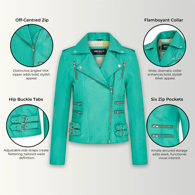 Womens Leather Brando Biker Jacket-Orlando
