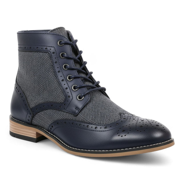 Men's Navy Blue Wingtip Brogue Ankle Dress Chukka Boots