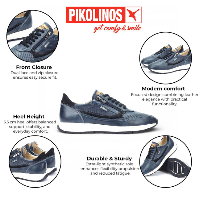 Pikolinos Men's Blue Leather Easy Wear Sneaker Trainers Shoes - Getafe
