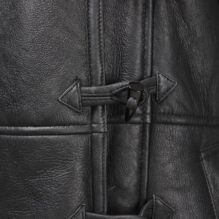 Womens Black Shearling Hooded Duffle Coat-Lille