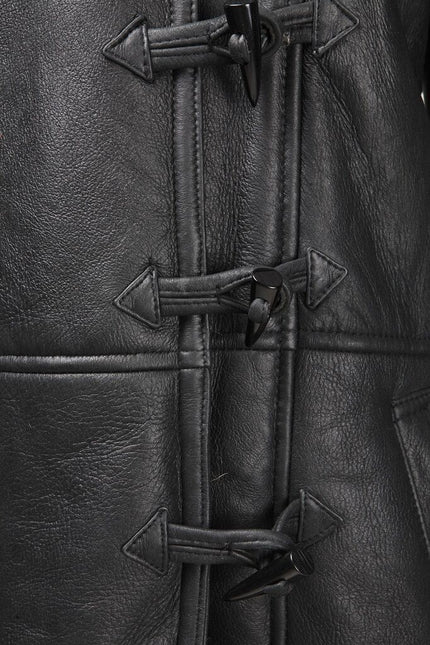 Womens Black Shearling Hooded Duffle Coat-Lille