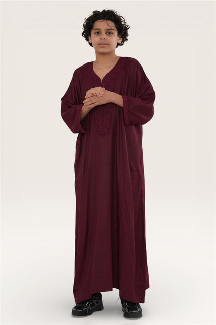 Kid's Boys Red Moroccan Thobe Jubba Robe Eid Djellaba Gandoura - K-HM62