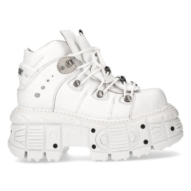 New Rock Unisex White Leather Gothic Punk Boots - M-TANK106-C1