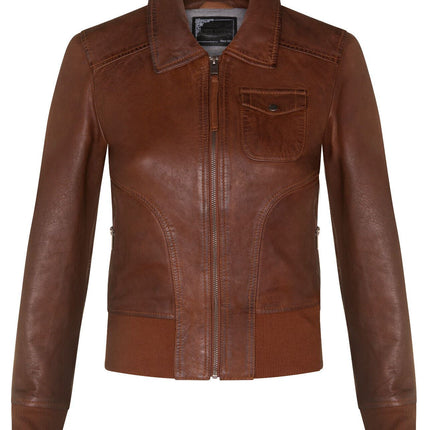Womens Leather MA-1 Varsity Jacket-Ann Arbor