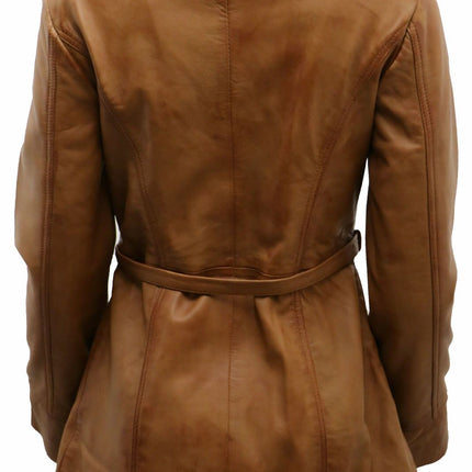 Womens Leather Long Biker Jacket-Muscat