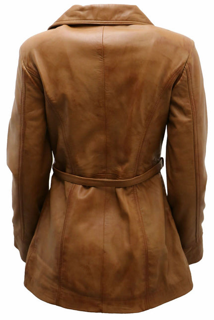 Womens Leather Long Biker Jacket-Muscat