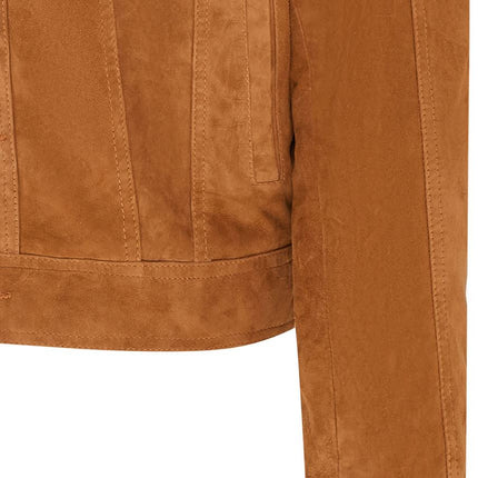 Mens Goat Suede Jeans Jacket Trucker Casual Denim Leather Shirt