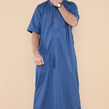 Mens Blue Thobe Jubba Islamic Arab Moroccan Saudi Zipped Kaftan Arab Robe