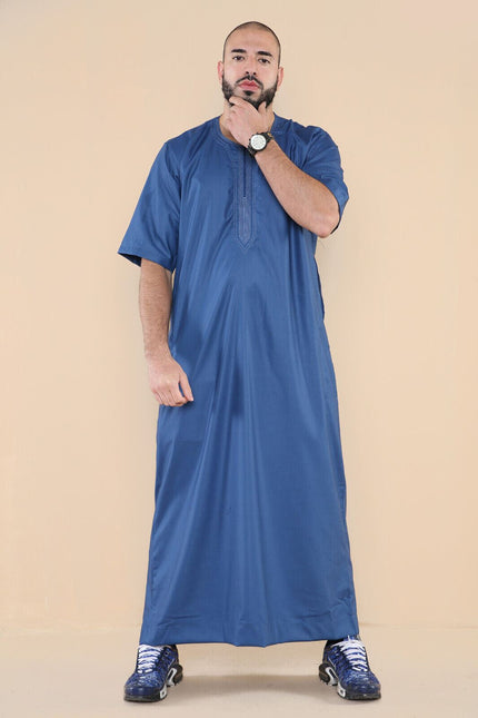 Mens Blue Thobe Jubba Islamic Arab Moroccan Saudi Zipped Kaftan Arab Robe