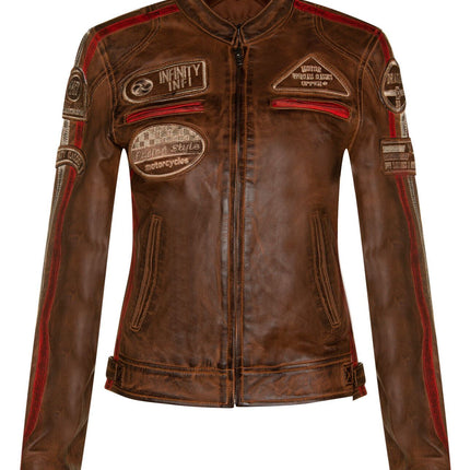 Womens Biker Racing Badges Leather Jacket-Eastleigh