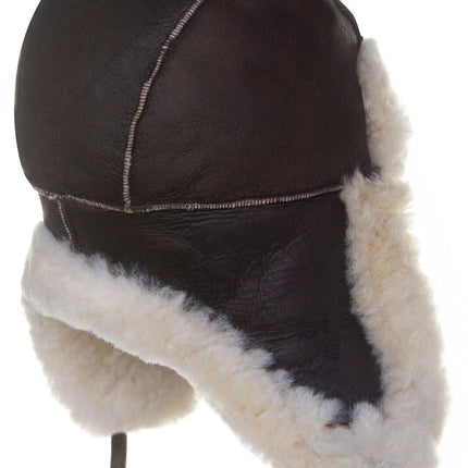 Men's B3 Brown Cream RAF Aviator Shearling Sheepskin WW2 Flying Hat Helmet