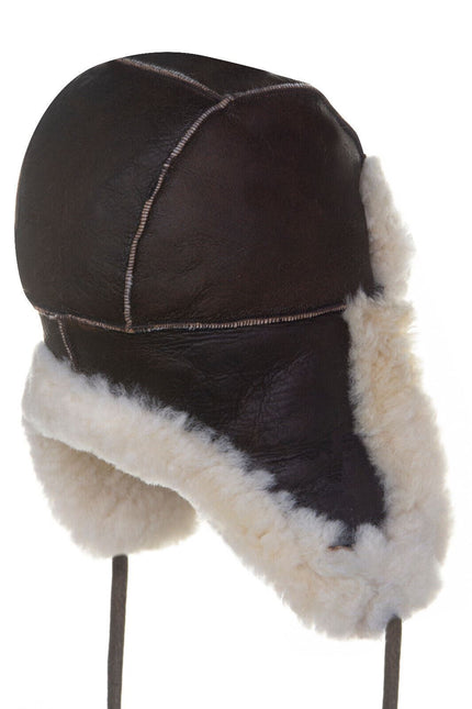 Men's B3 Brown Cream RAF Aviator Shearling Sheepskin WW2 Flying Hat Helmet