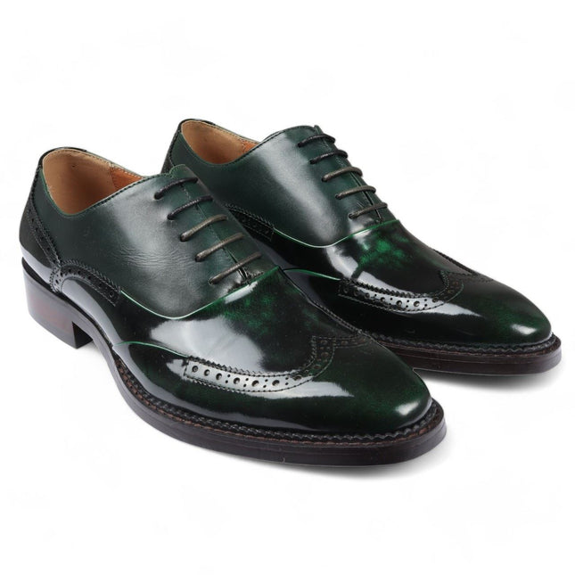 Justin Reess Men's Green Patent Leather Brogue Formal Shoes - Harry