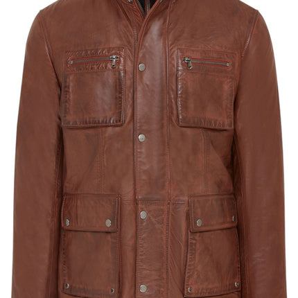 Men’s Leather Military Jacket Outwear Trenchcoat - Field